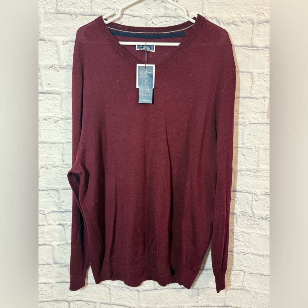 Club Room Men’s Merino Wool Blend Maroon Crew Neck Sweater, XXL, NWT
